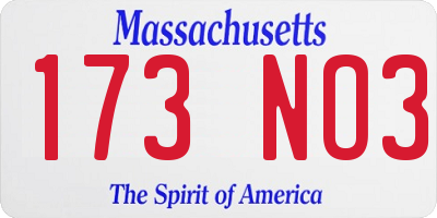MA license plate 173NO3