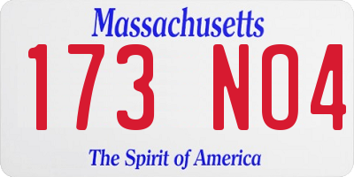 MA license plate 173NO4
