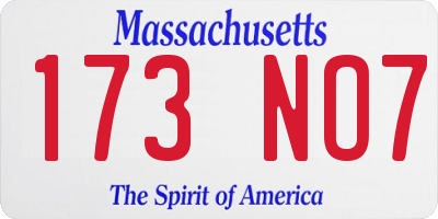 MA license plate 173NO7