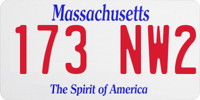 MA license plate 173NW2