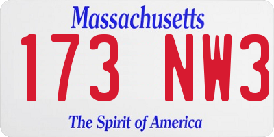 MA license plate 173NW3