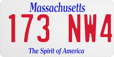 MA license plate 173NW4