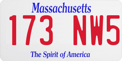 MA license plate 173NW5