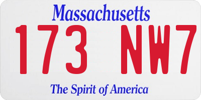 MA license plate 173NW7