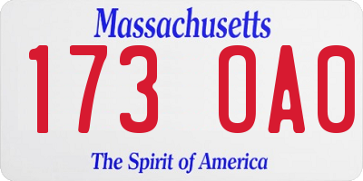 MA license plate 173OA0