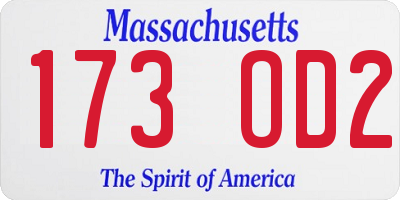 MA license plate 173OD2