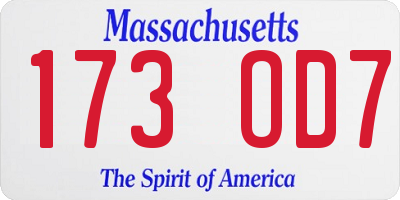 MA license plate 173OD7