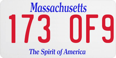 MA license plate 173OF9