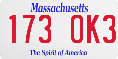 MA license plate 173OK3