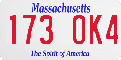MA license plate 173OK4