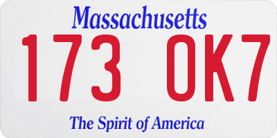 MA license plate 173OK7