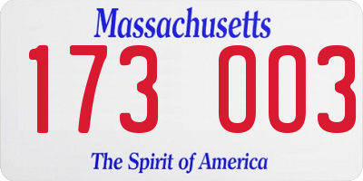 MA license plate 173OO3