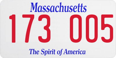 MA license plate 173OO5