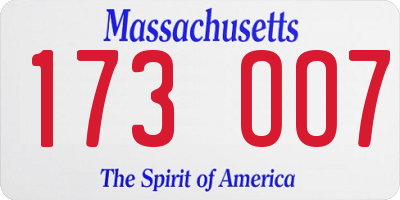 MA license plate 173OO7