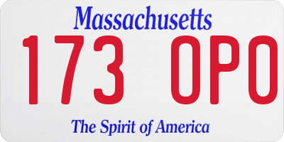 MA license plate 173OP0