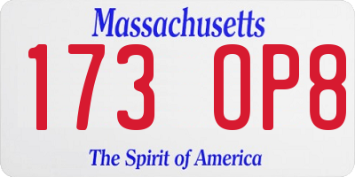 MA license plate 173OP8