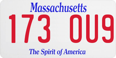 MA license plate 173OU9
