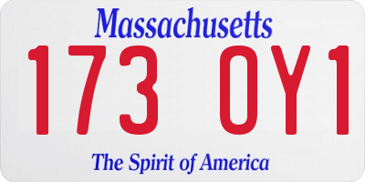 MA license plate 173OY1
