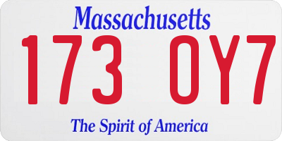 MA license plate 173OY7