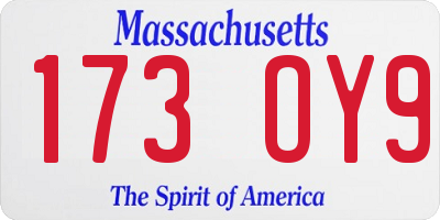 MA license plate 173OY9