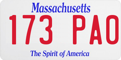 MA license plate 173PA0