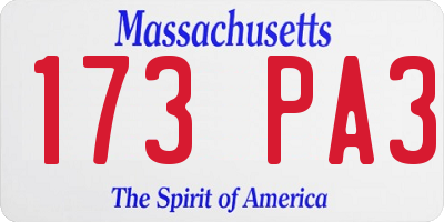 MA license plate 173PA3