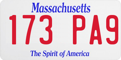 MA license plate 173PA9