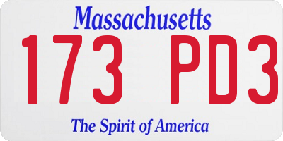 MA license plate 173PD3