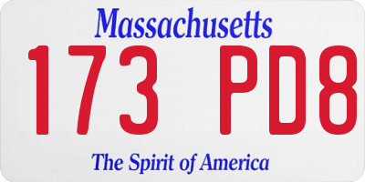MA license plate 173PD8