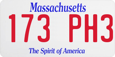 MA license plate 173PH3