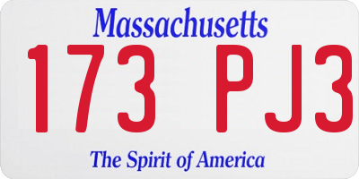 MA license plate 173PJ3