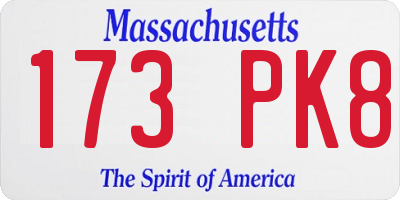 MA license plate 173PK8