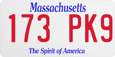 MA license plate 173PK9