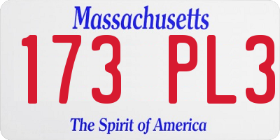MA license plate 173PL3