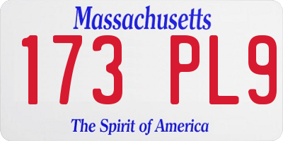 MA license plate 173PL9