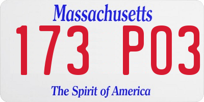 MA license plate 173PO3