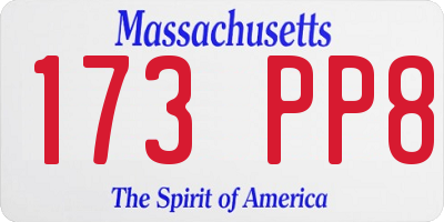 MA license plate 173PP8