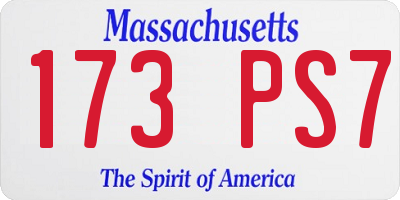 MA license plate 173PS7