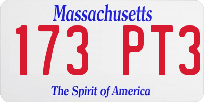 MA license plate 173PT3