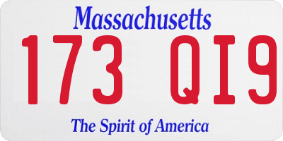 MA license plate 173QI9