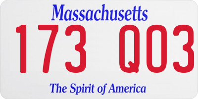 MA license plate 173QO3