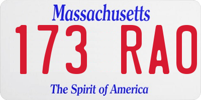 MA license plate 173RA0