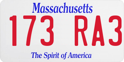 MA license plate 173RA3