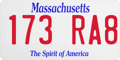 MA license plate 173RA8