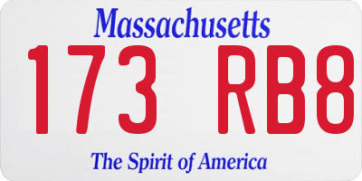 MA license plate 173RB8