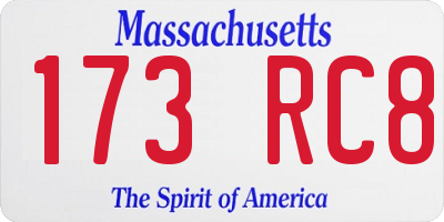 MA license plate 173RC8