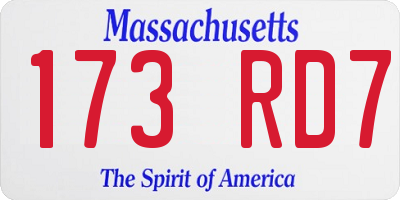 MA license plate 173RD7