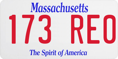 MA license plate 173RE0