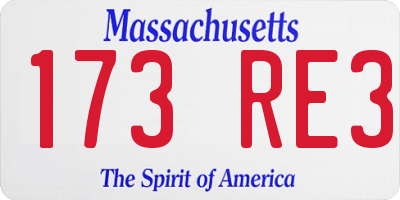 MA license plate 173RE3