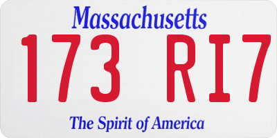 MA license plate 173RI7